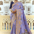 Lavender Banarasi Silk Saree Heavy Golden Zari  Peacock Elephant Border