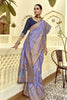 Lavender Banarasi Silk Saree Heavy Golden Zari  Peacock Elephant Border