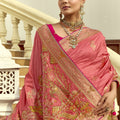 Pink Banarasi Silk Saree Heavy Golden Zari Rich Peacock Temple Border