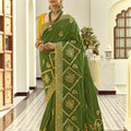 Green Banarasi Silk Saree with Heavy Zari Weaving Diamond Motifs Saree