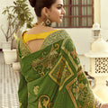 Green Banarasi Silk Saree with Heavy Zari Weaving Diamond Motifs Saree
