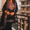 Elegant Black Faux Georgette Embroidered Sharara Suit Designer Dupatta