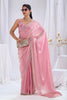  Pink Satin Silk Saree with Stone Work Border Designer Blouse