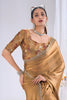 Luxurious Brown Satin Silk Saree Stone Work Border Designer Blouse