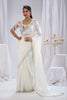 Elegant White Satin Silk Saree Stone Work Border Designer Floral Blouse