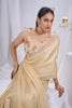 Lovely Cream Satin Silk Saree with Stone Work Border Designer Floral Blouse