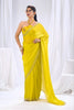 Wonderfull Yellow Satin Silk Saree Stone Work Border Designer Blouse