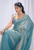 Beautifull Sky Blue Satin Silk Saree Stone Work Border Designer Blouse