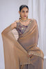 Stunning Brown Satin Silk Saree Stone Work Border Designer Floral Blouse