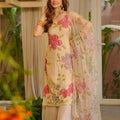 Elegant Peach Floral Embroidered Organza Silk Palazzo Suit with Dupatta
