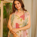 Elegant Peach Floral Embroidered Organza Silk Palazzo Suit with Dupatta