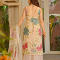 Elegant Peach Floral Embroidered Organza Silk Palazzo Suit with Dupatta