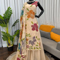 Elegant Peach Floral Embroidered Organza Silk Palazzo Suit with Dupatta