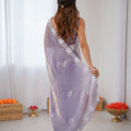 Lavender Organza Saree with Floral Work Party Wear Saree