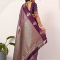 Wine Purple Banarasi Silk Saree Gold Zari Motifs Rich Woven Pallu