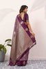 Wine Purple Banarasi Silk Saree Gold Zari Motifs Rich Woven Pallu