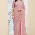  Dusty Pink Saree Multicolor Embroidered Border Ready To Wear