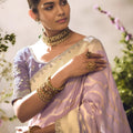 Lavender Soft Silk Saree with Gold Zari Weaving Designer Blouse