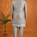 Amazing Off White Floral Printed Indo Western Sherwani for Men With Designer Jacket