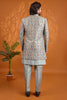 Amazing Off White Floral Printed Indo Western Sherwani for Men With Designer Jacket