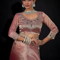 Dusty Pink Shimmer Silk Saree with Heavy Stone Zari Embroidered Border