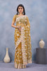 Mustard Yellow Floral Embroidered Net Saree with Designer Border