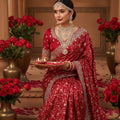 Luxury Red Bridal Saree with Silver Embroidery Designer Blouse