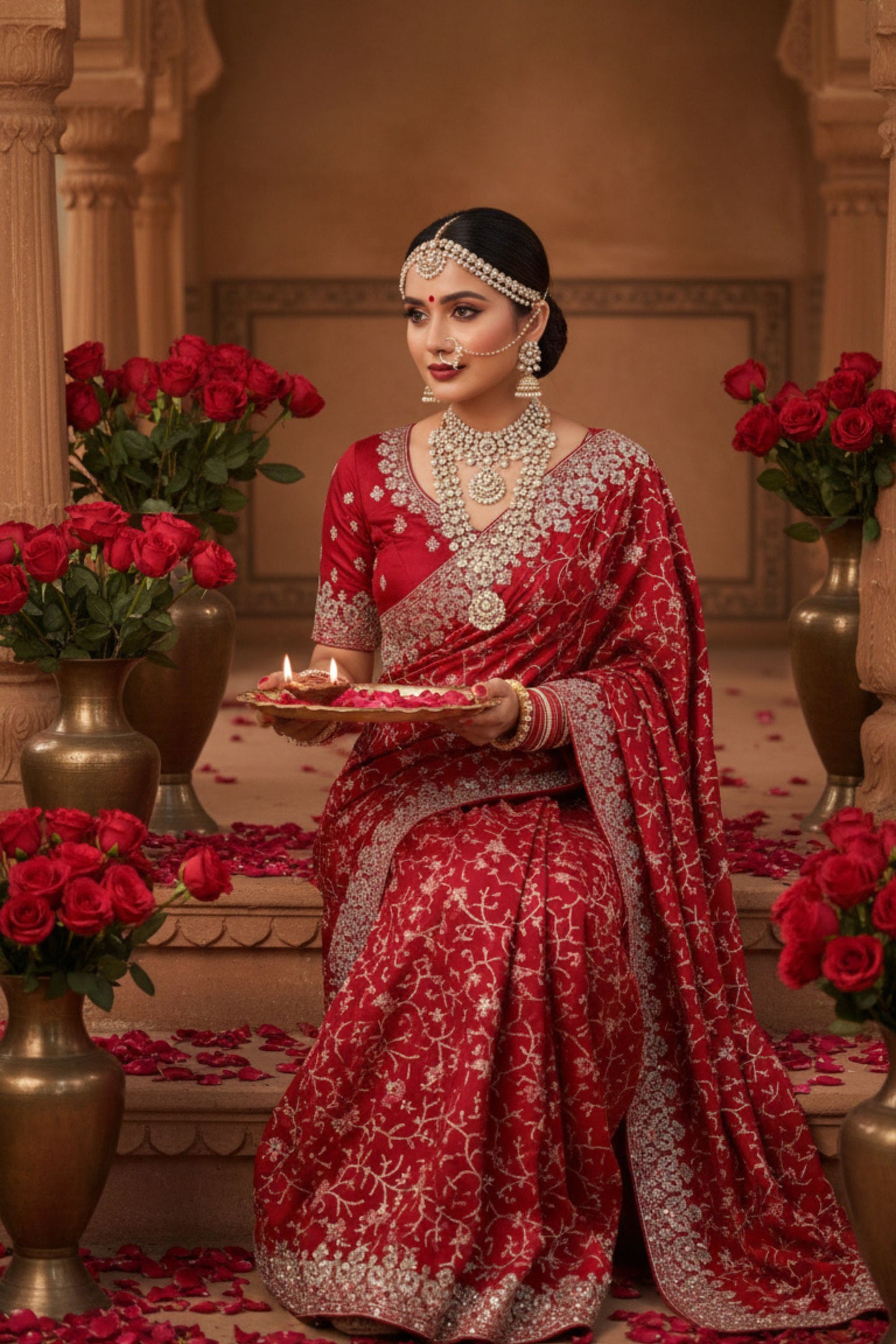 Luxury Red Bridal Saree with Silver Embroidery Designer Blouse