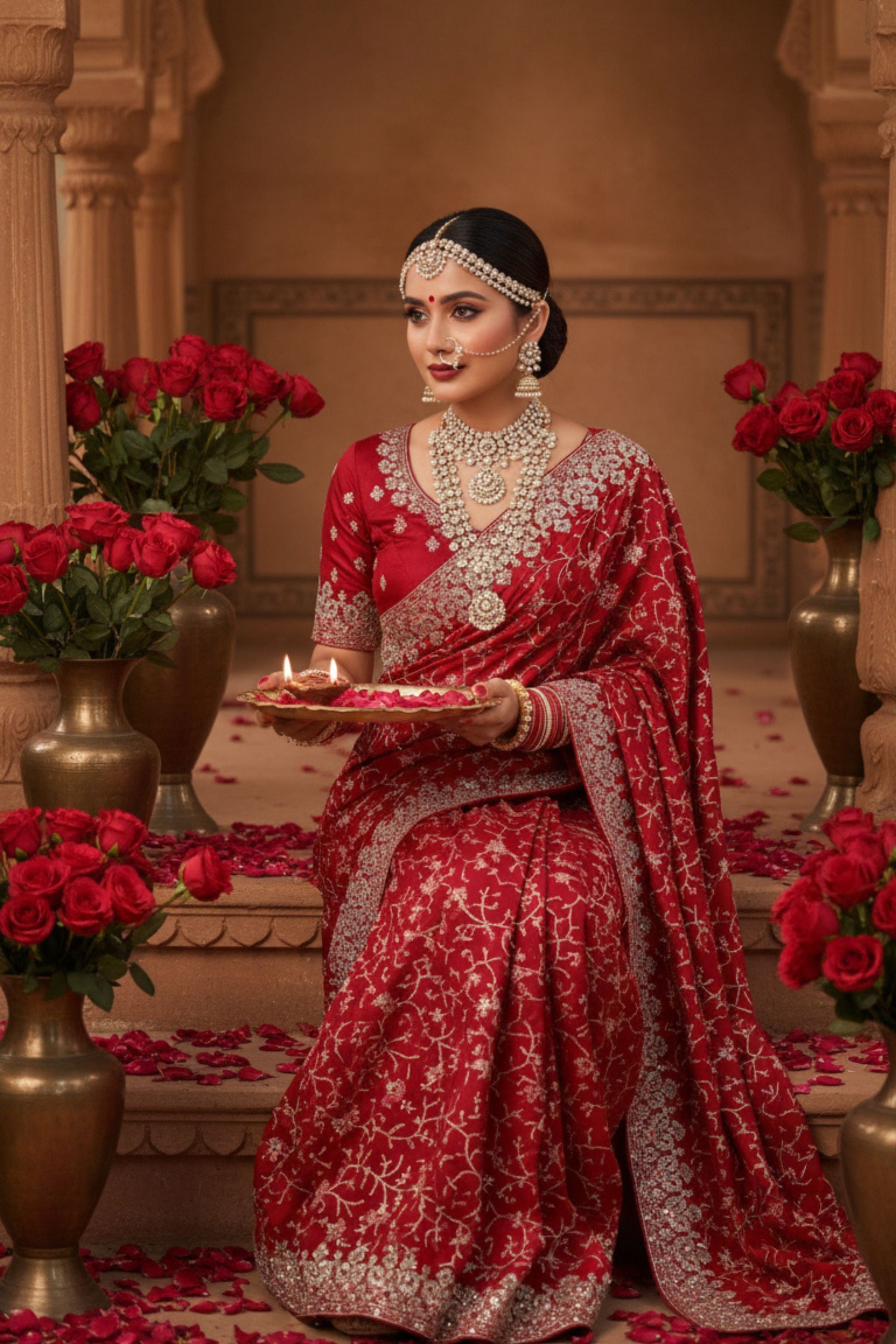 Luxury Red Bridal Saree with Silver Embroidery Designer Blouse