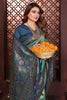 Elegant Sea Green Navy Blue Banarasi Silk Saree and Contrast Border