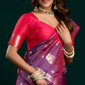Magenta Pink Purple Soft Silk Saree with Rich Zari Woven Border