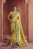 Mustard Yellow Green Dual Tone Silk Saree Heavy Zari Embroidered Border