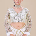White Net Saree Gold Sequins Embroidery Designer Blouse