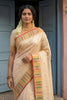 Cream Silk Saree with Multicolor Zari Border Buti Design