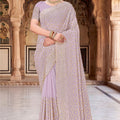 Lavender Georgette Saree Heavy Gold Zari Embroidery Designer Blouse