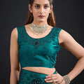 Teal Green Embroidered Silk Saree with Designer Blouse