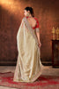 Cream Satin Silk Saree with Heavy Embroidered Border Red Designer Blouse