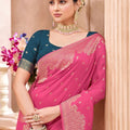 Rani Pink Kanjivaram Silk Saree with Gold Zari Border Rich Pallu
