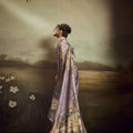 Lavender Linen Silk Saree with Floral Digital Print Designer Tassel Pallu
