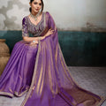 Luxury Purple Soft Silk Saree Heavy Embroidered Designer Blouse Zari Border