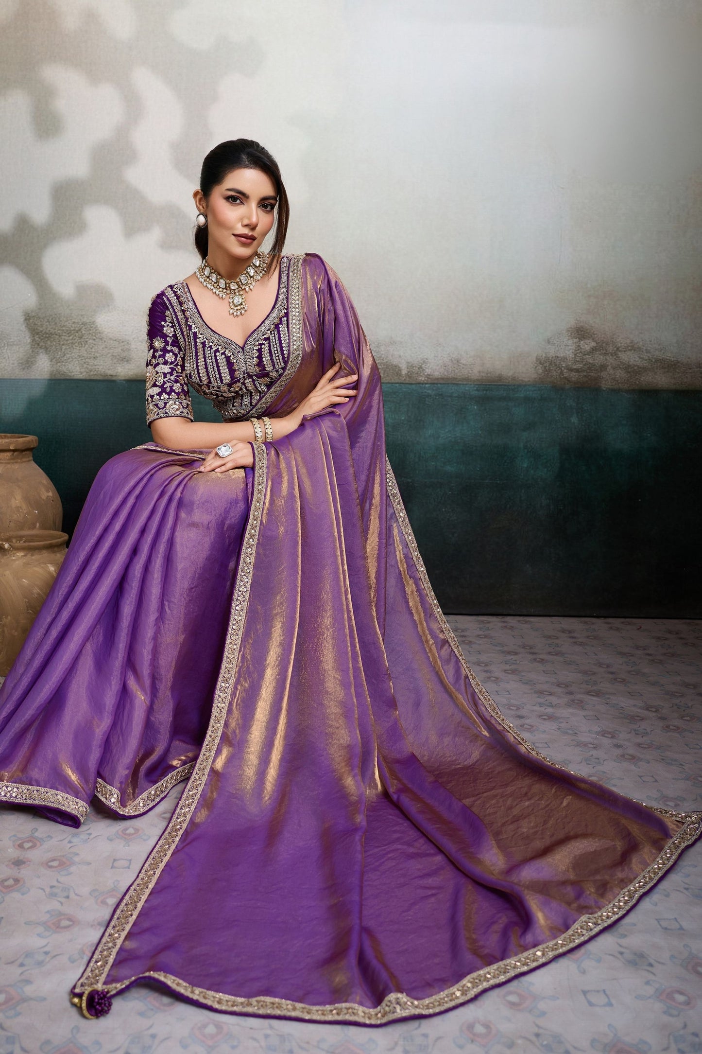 Luxury Purple Soft Silk Saree Heavy Embroidered Designer Blouse Zari Border