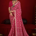 Designer Pink Bandhani Print Saree with Golden Border Festive Wear