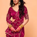 Rani Pink Designer Embroidered Silk Saree Heavy Zari Work Border Blouse Piece