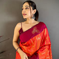 Orange and Magenta Banarasi Silk Saree with Rich Zari Weaving Saree