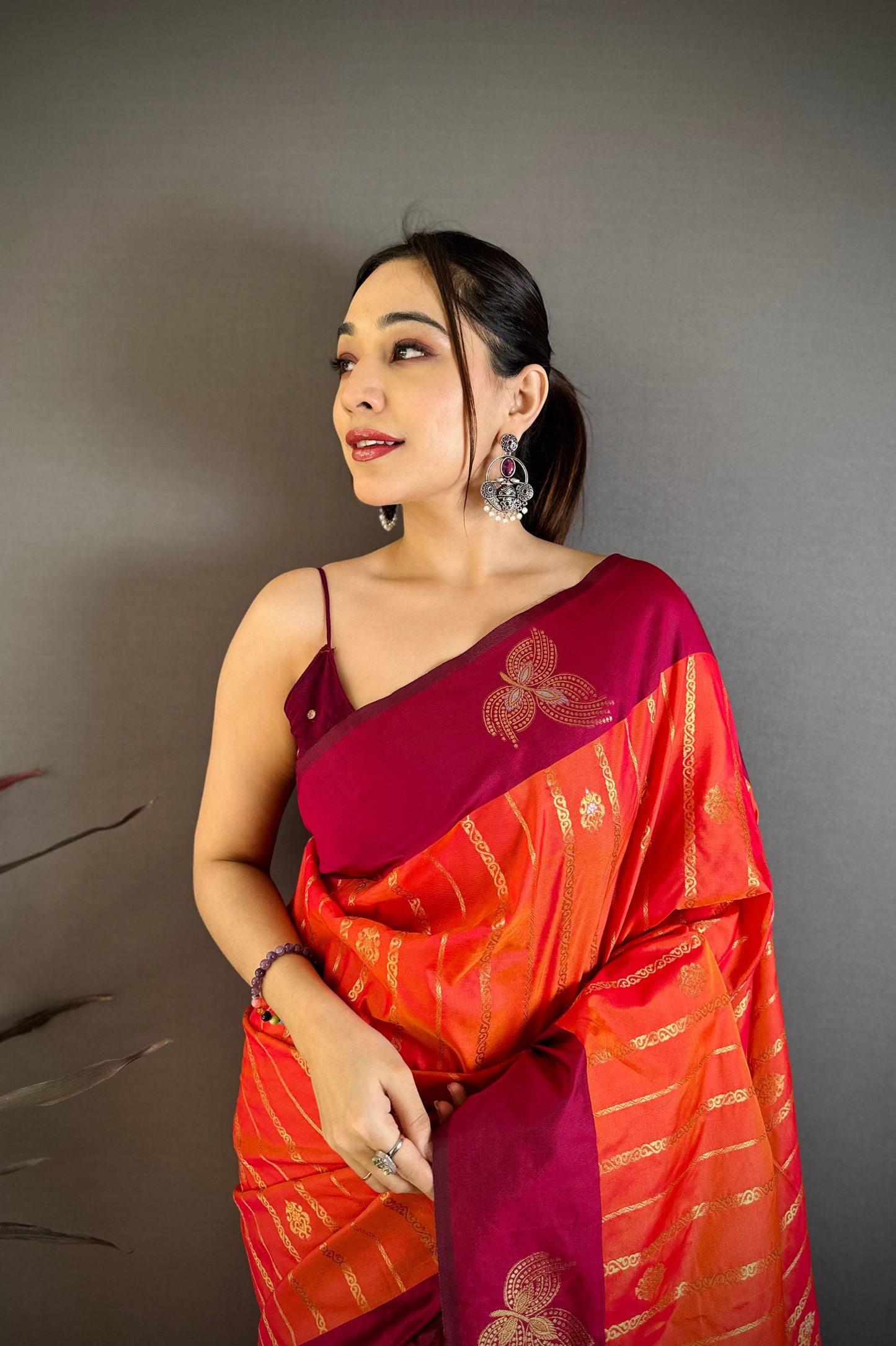 Orange and Magenta Banarasi Silk Saree with Rich Zari Weaving Saree