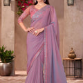 Dusty Rose Lavender Designer Saree with Embroidered Sequin Border