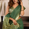 Elegant Dark Green Silk Saree with Golden Zari Border Designer Saree