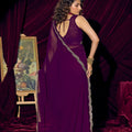 Deep Purple Georgette Saree with Embroidered Border Designer Saree