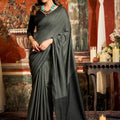 Elegant Charcoal Grey Silk Saree with Minimal Plain Design