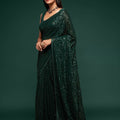 Dark Green Full Sequin Party Wear Saree with Designer Blouse